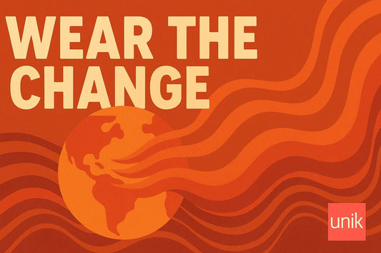 Wear the Change campaign graphic with Earth illustration promoting sustainable fashion benefits