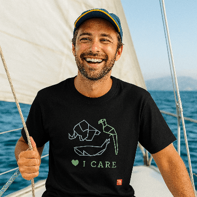 Unik Fashion men’s black graphic t-shirt organic cotton, sustainable ethical apparel.
