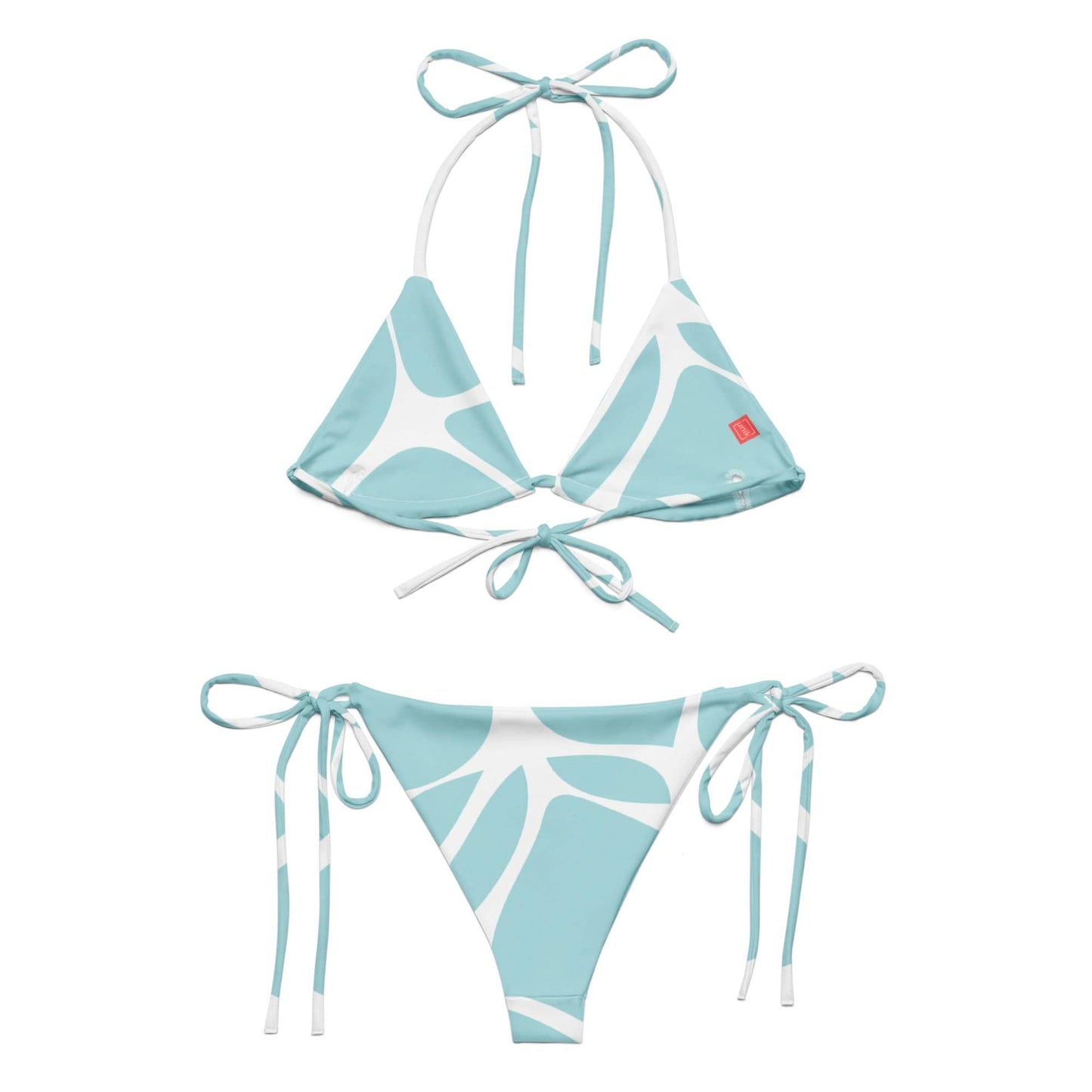 unik.fashion blue and white patterned ethical fashion bikini with tie straps for sustainable swimwear