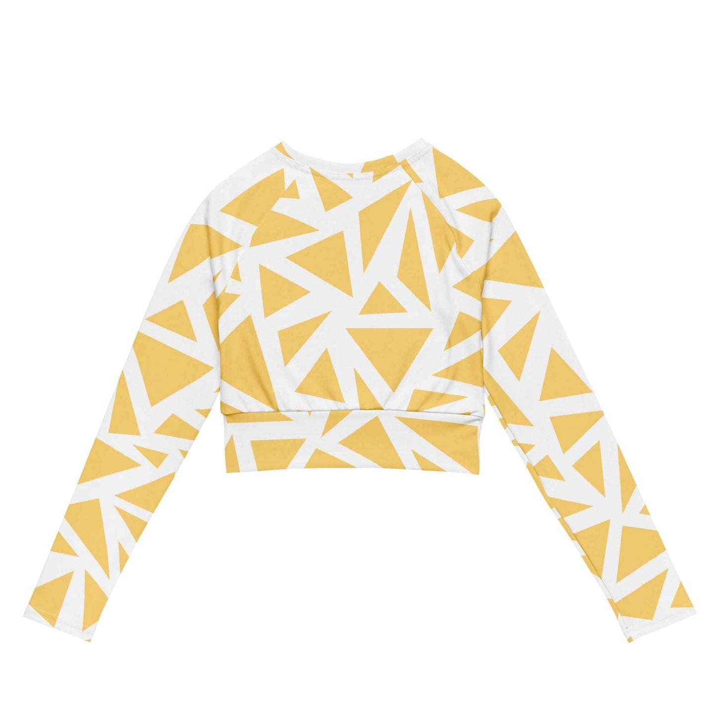 unik.fashion eco-friendly geometric print crop top with long sleeves in yellow and white