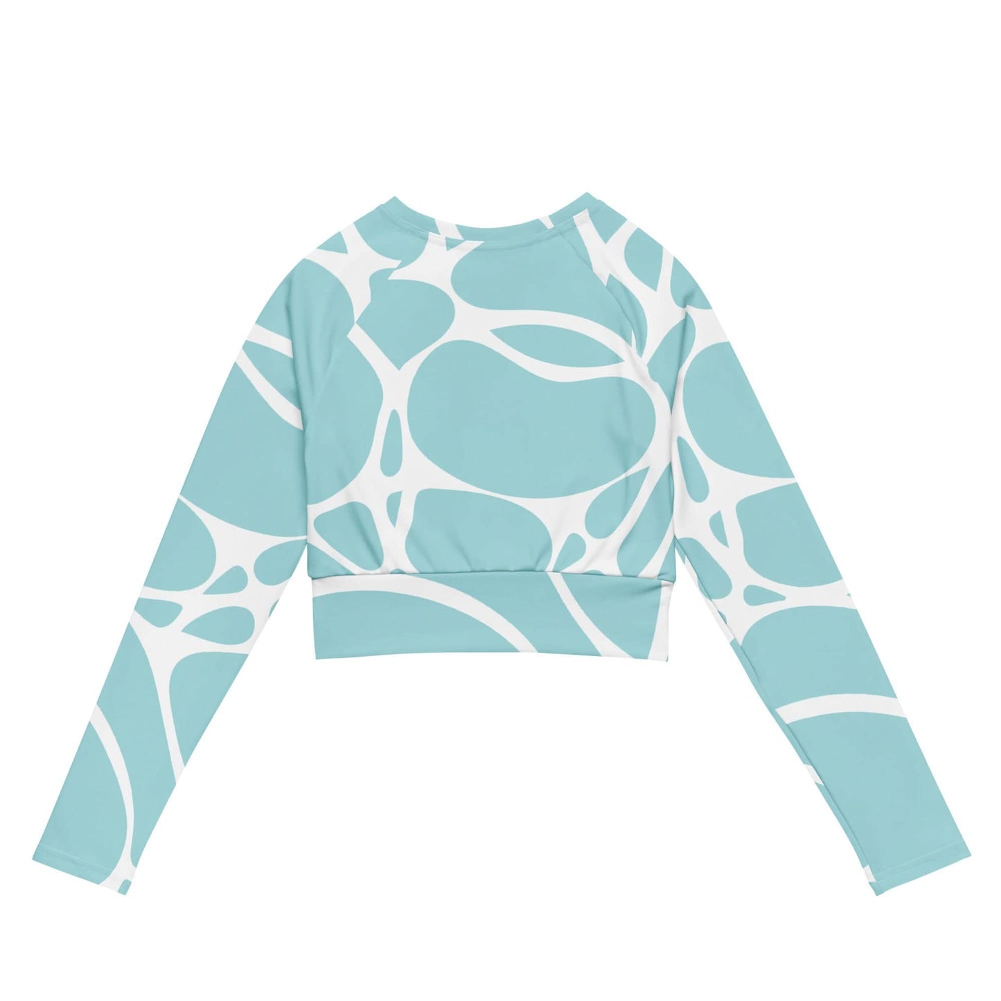 unik.fashion eco-friendly cropped shirt with long sleeves and blue white abstract print design