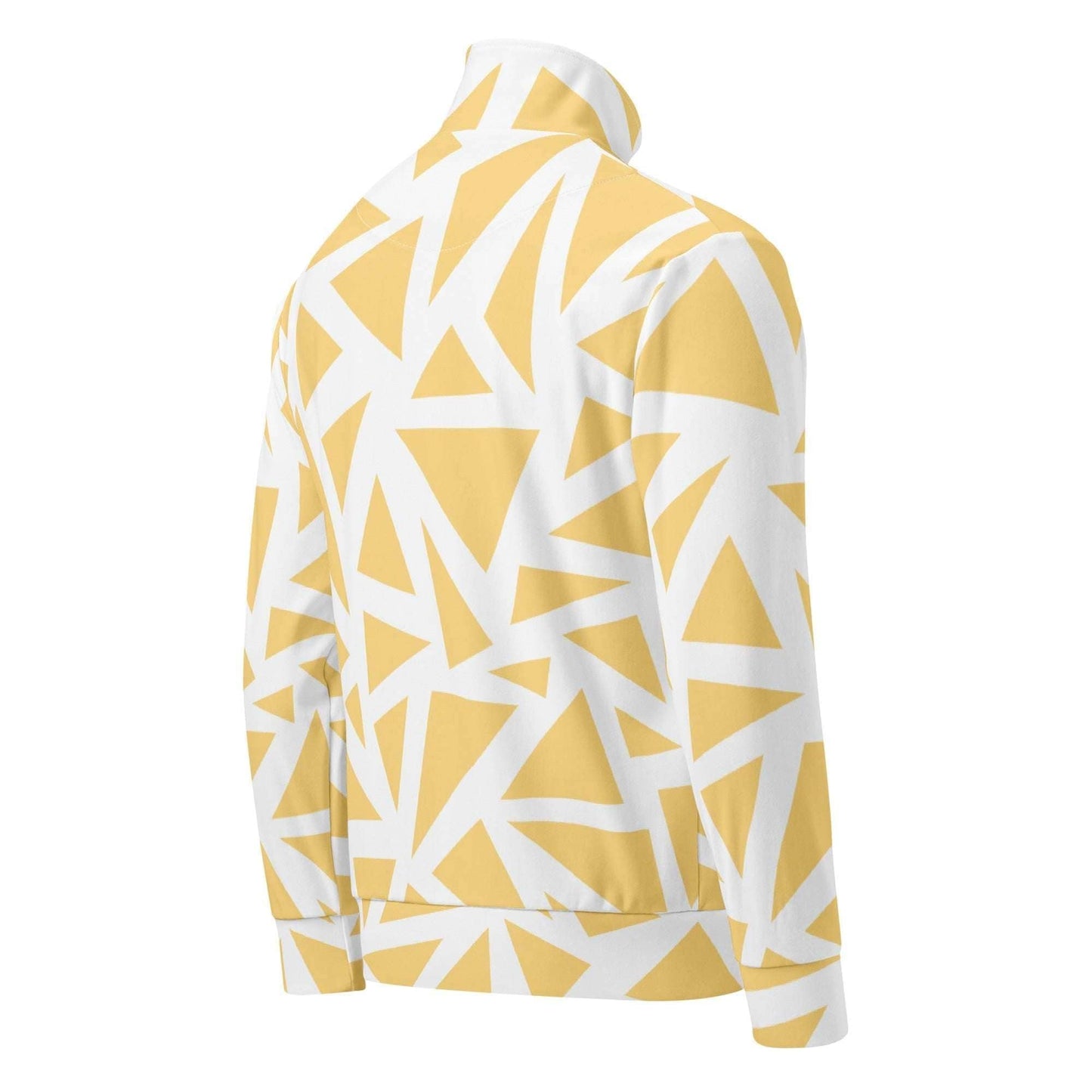 unik.fashion sustainable track jacket with white and yellow abstract geometric pattern, back view