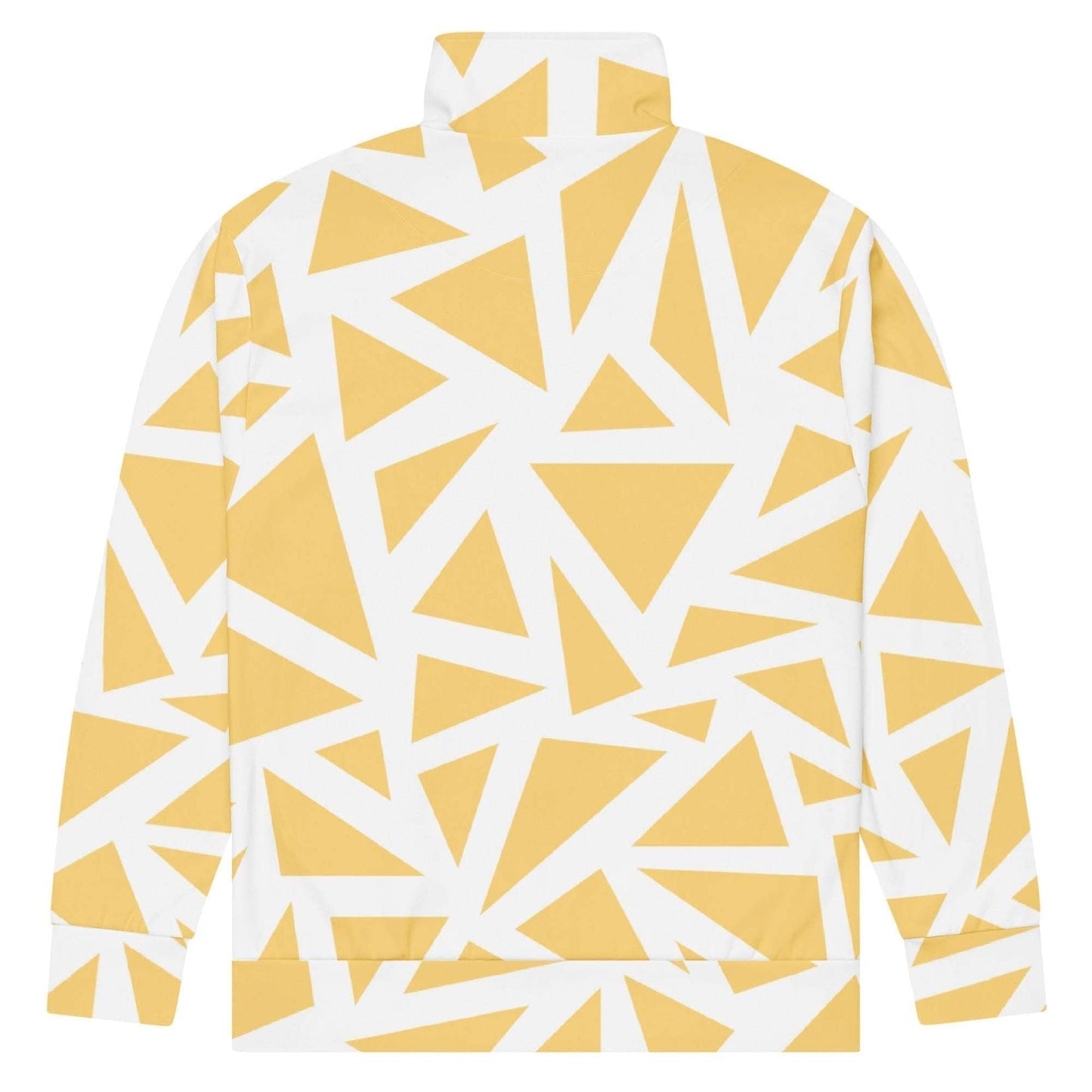 unik.fashion sustainable track jacket with white and yellow geometric triangle pattern on back