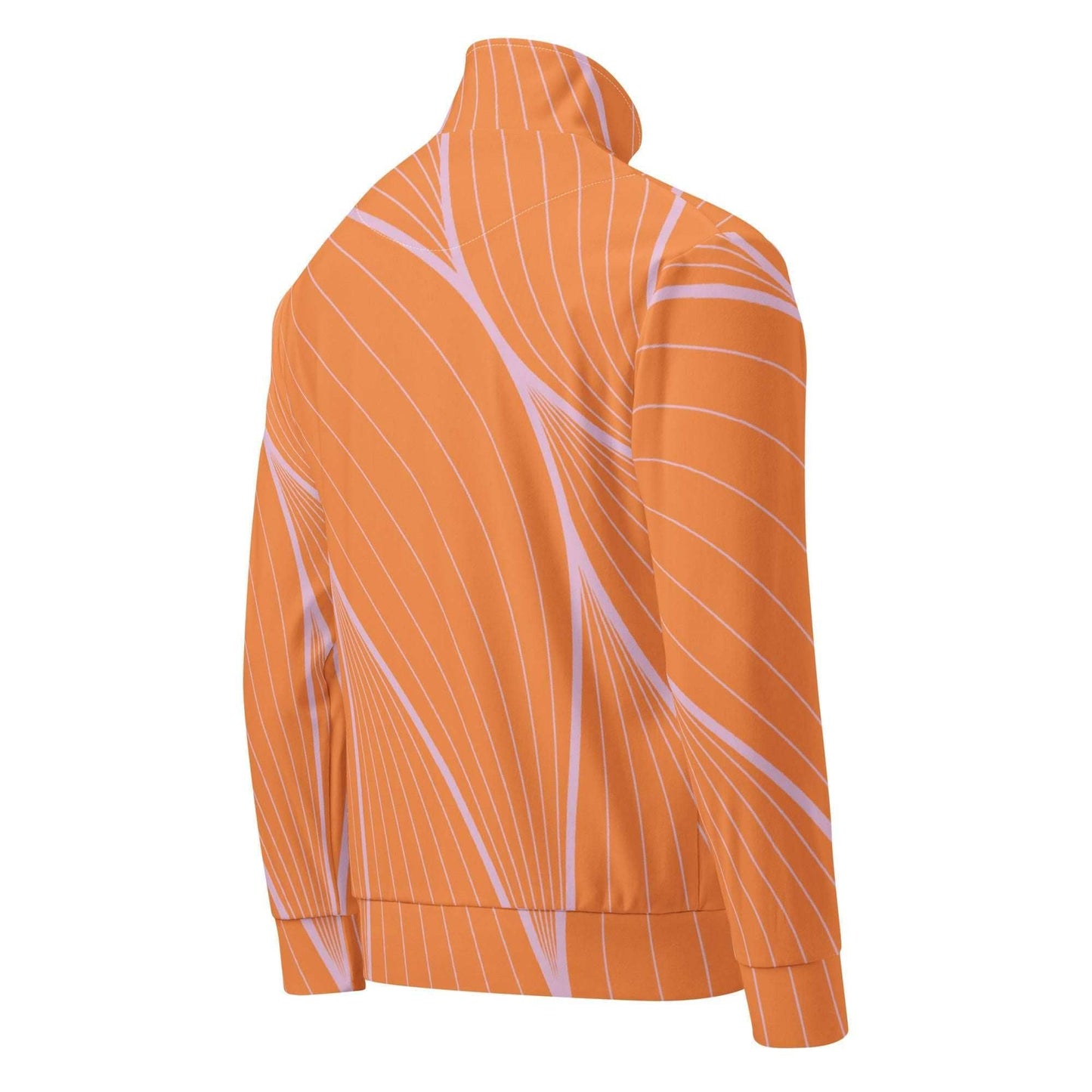 Orange and pink striped sustainable track jacket with high collar and long sleeves from unik.fashion