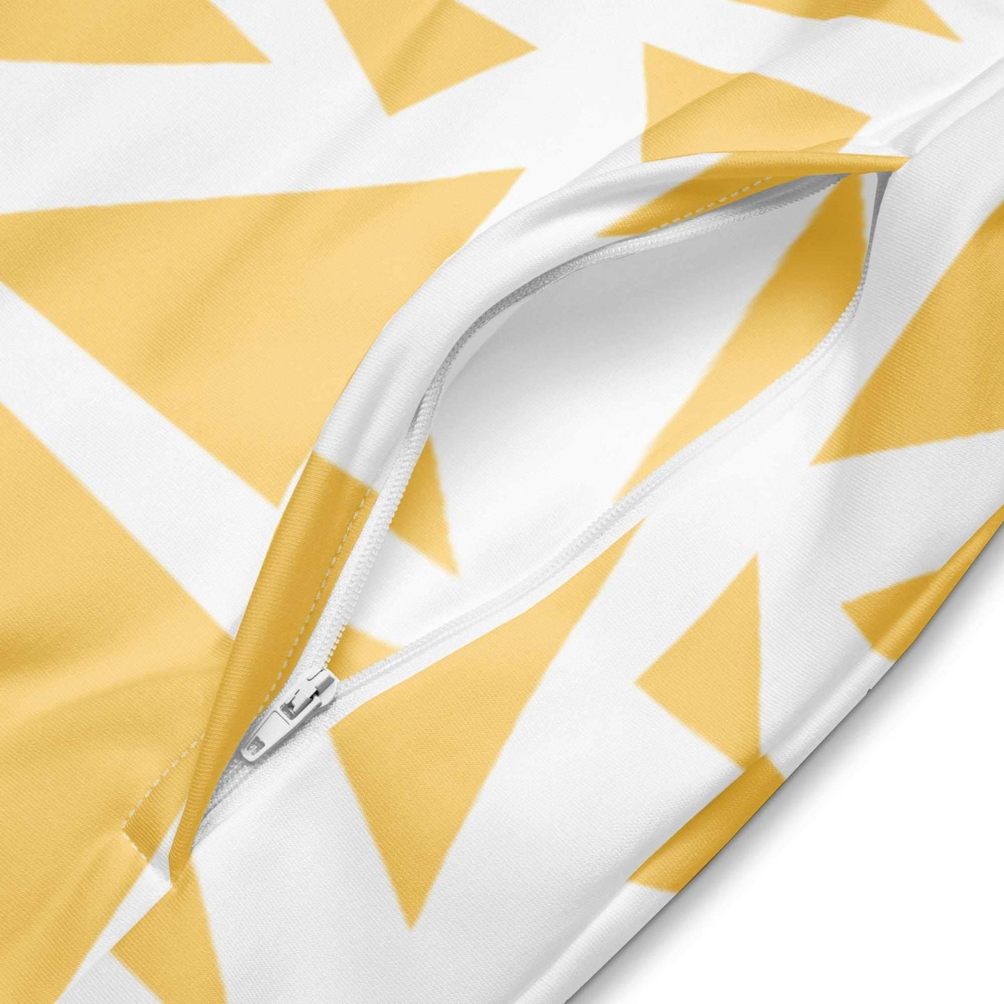 Close-up of a yellow and white sustainable track jacket zipper pocket detail by unik.fashion