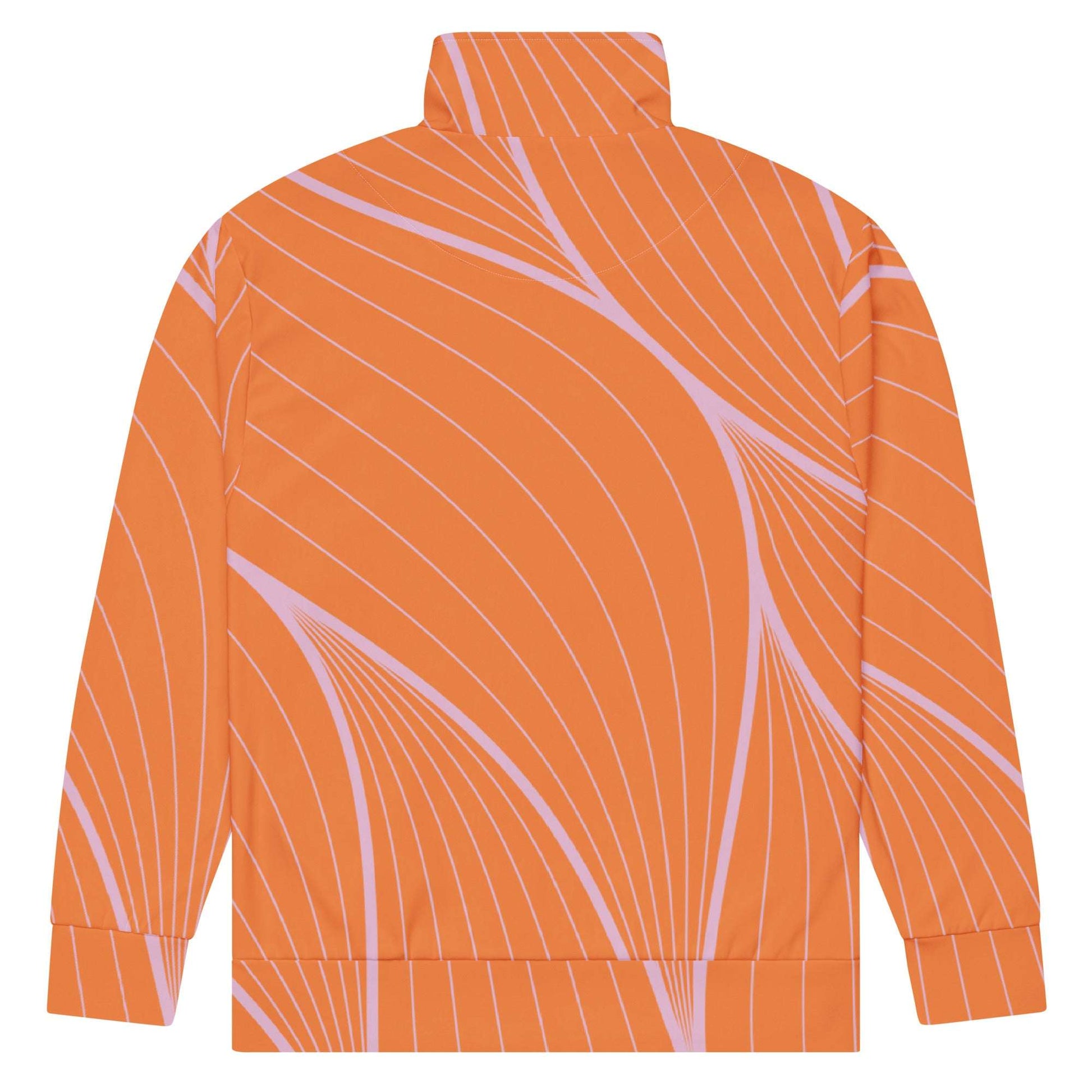 unik.fashion sustainable track jacket in orange with abstract pink line pattern and high collar