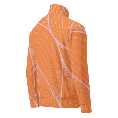 Orange and pink striped sustainable track jacket with high collar and long sleeves from unik.fashion