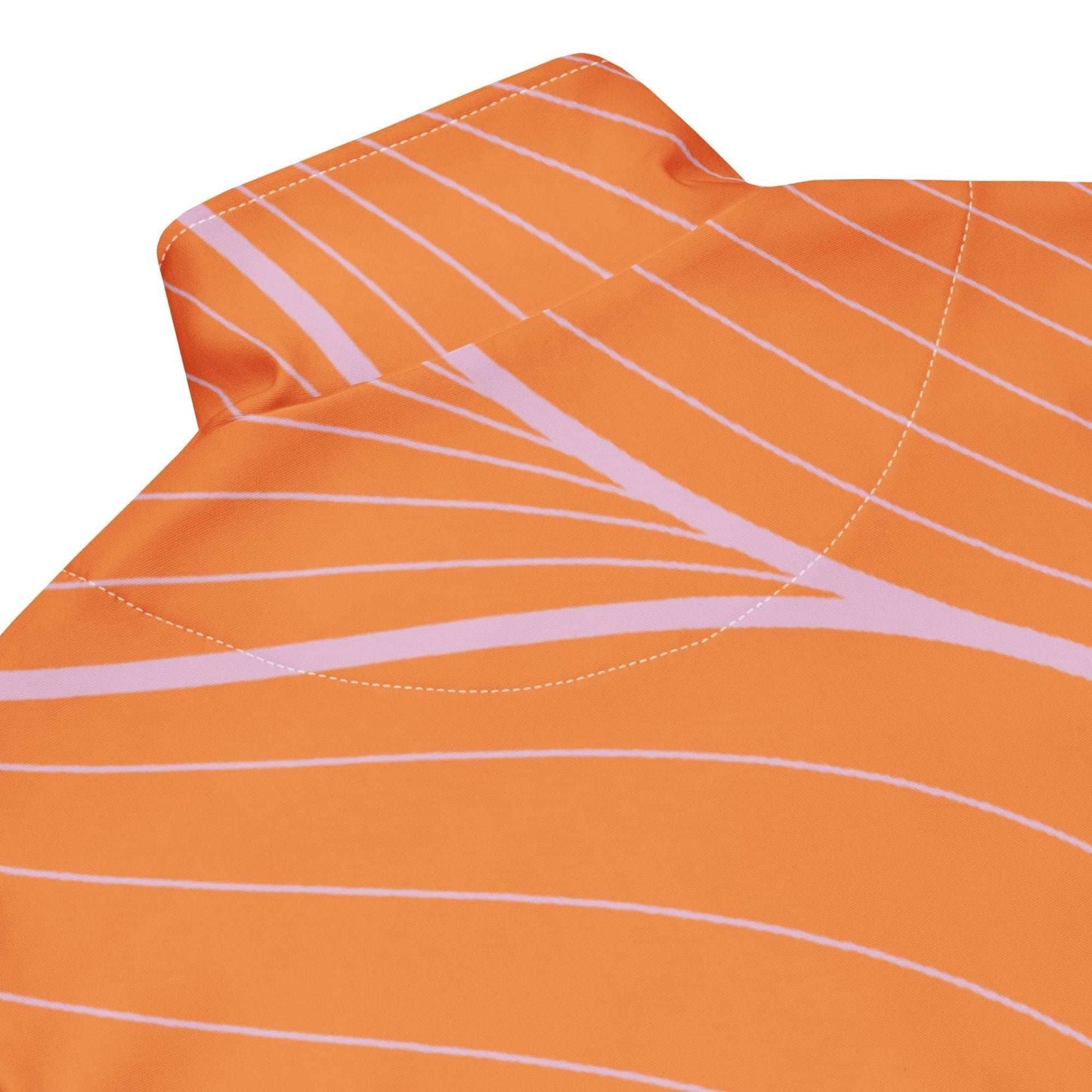 unik.fashion orange sustainable track jacket with light pink stripe design on collar and shoulder
