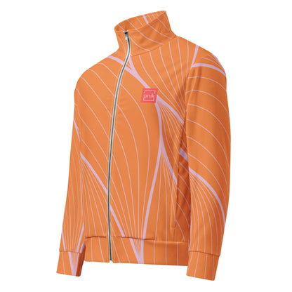 Orange and pink sustainable track jacket by unik.fashion with modern abstract lines and full zipper